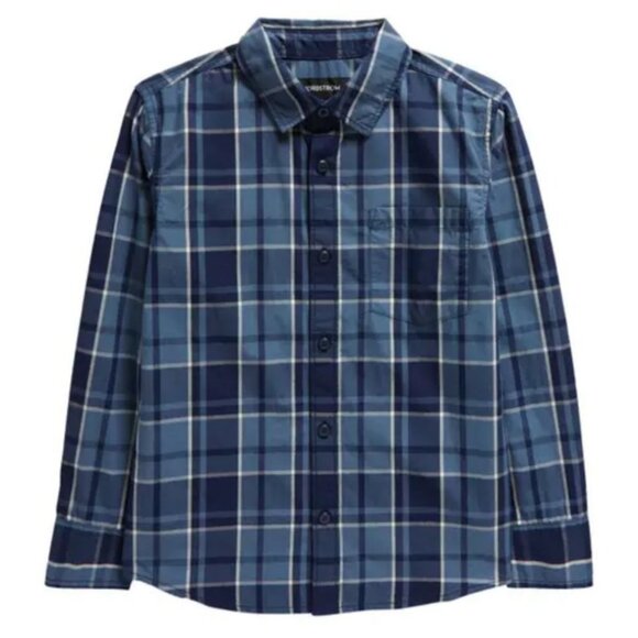 NWT NORDSTROM Kids' Plaid Check Poplin Button-Up Shirt Long Sleeve Boys 10-12 L - Picture 1 of 7